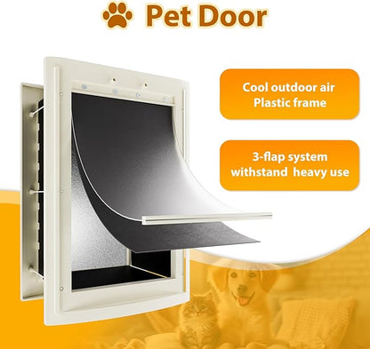 mestyl Dog Door for Wall, Pet Door, Doggie Door with Telescoping Tunnel, Double Magnetic Flaps and Sliding Lock Panels, 3-Flap Dog Door and Cat Door, Easy to Install, White, Large