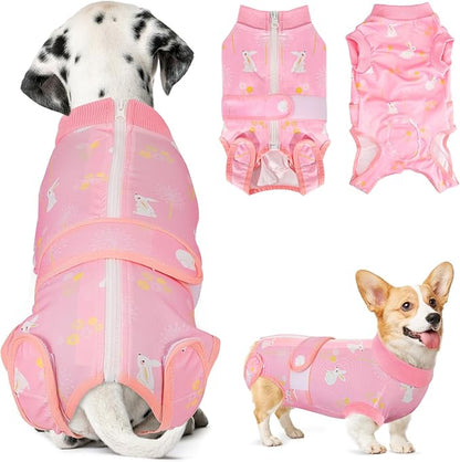 Lukovee Recovery Suit for Dogs, Zipper On Recovery Suit for Female Male Dog, Onesie Abdominal Wounds Cone E-Collar Alternative Prevent Licking Spay Recovery Suit (M, 2PI)