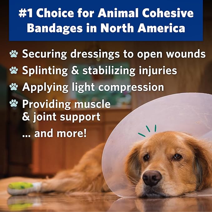 OVIK Health PetFlex No Chew – Flexible Self-Adhering Elastic Bandage for Wound Care – First Aid Wrap for Small Animals Like Dogs, Cats, and Other Pets - 3 inch, 2 Rolls