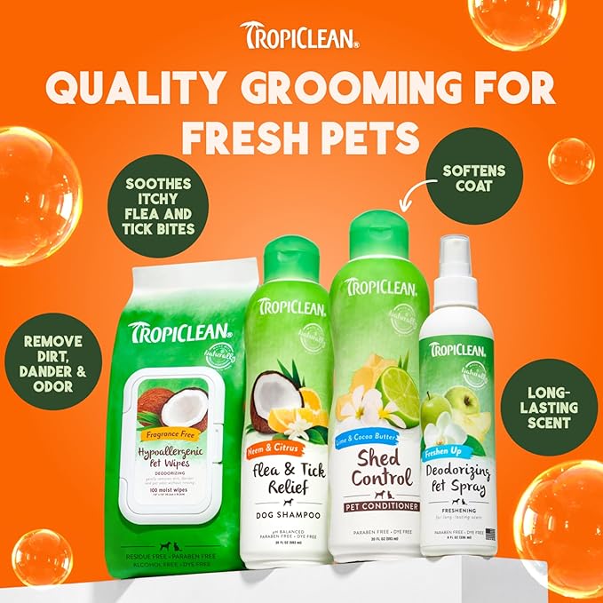 TropiClean Citrus Flea & Tick Shampoo for Dogs, Soothing Bite Relief, Fresh Citrus Scent, Made in the USA, 20oz.