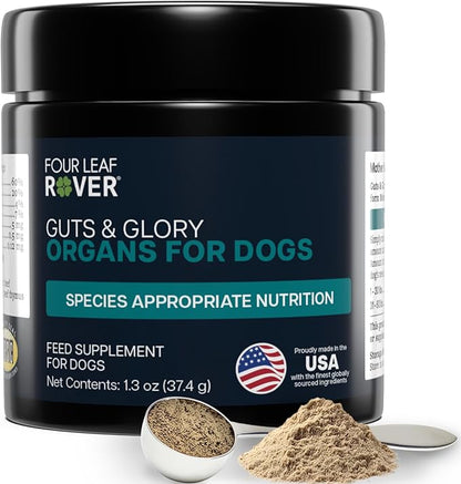 Four Leaf Rover Guts & Glory - Freeze Dried Organs for Dogs - with 100% Grass-Fed New Zealand Beef - Rich in Minerals - Veterinarian Formulated - 30 Large Dog Servings