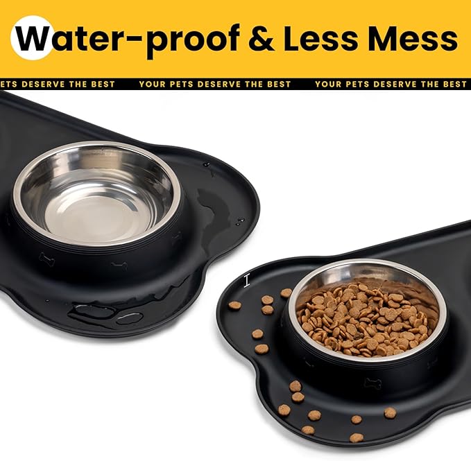 Conlun Medium Pet Feeding Station, 29oz Stainless Steel Dog Bowls Set, No Spill Food & Water Dishes with Non Slip Silicone Mat for Breeds Up to 55 Lbs,Black