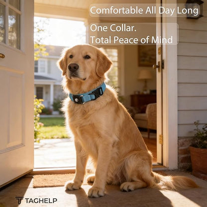Tactical Airtag Dog Collar Waterproof - Adjustable Nylon Training Collar with Secure Airtag Holder, Control Handle & Quick-Release Buckle for Medium Large Dogs (Blue, L)
