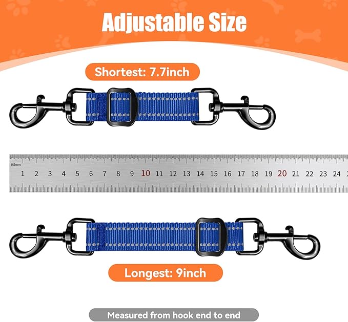 Dog Collar Safety Clip, Reflective Double-Ended Backup Connector for Harness to Collar, Adjustable Safety Clip for Prong, Pinch Collars, Prevents Escapes & Accidental Disconnection