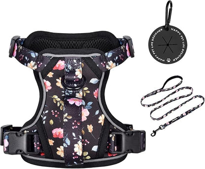 Petmolico Dog Harness for Small Dogs, Cute Harness Vest with Two Leash Clips and Soft Handle, Reflective Easy Walk Puppy Vest - Black Peach, Small