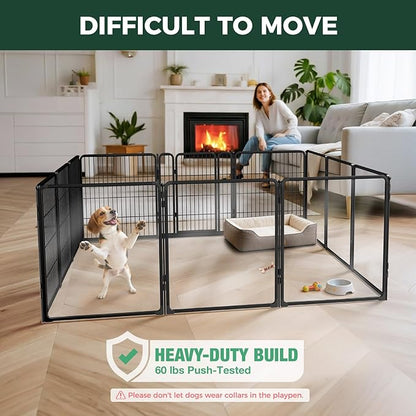 FXW AuraSpace Pro Acrylic & Wire Mesh Indoor Dog Playpen, 32" Height 12 Panels Metal Dog Pen for Small and Medium Dogs, Black│Patented