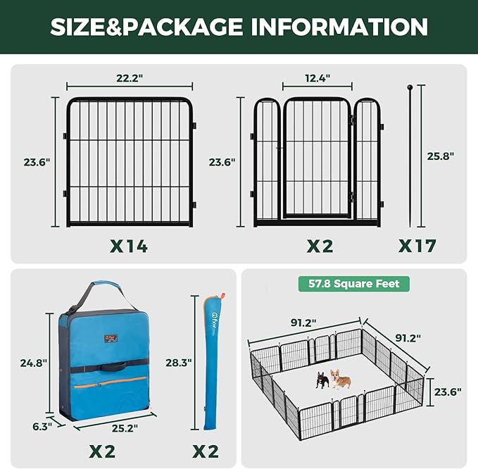 FXW Rollick Unleashed Dog Playpen for Indoor, Yard, RV Camping, 24 inch 16 Panels Dog Pen with Playpen Storage Bag (2 Packs) for Small and Puppy Dogs, Black│Patented