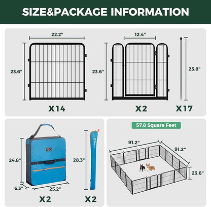 FXW Rollick Unleashed Dog Playpen for Indoor, Yard, RV Camping, 24 inch 16 Panels Dog Pen with Playpen Storage Bag (2 Packs) for Small and Puppy Dogs, Black│Patented