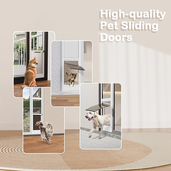 Doggy Door for Sliding Glass Door, Adjustable Height 75 3/5" to 80" Sliding Door Doggie Door Insert with Screen Design, Suitable for Medium Dogs Up to 30 lbs, New