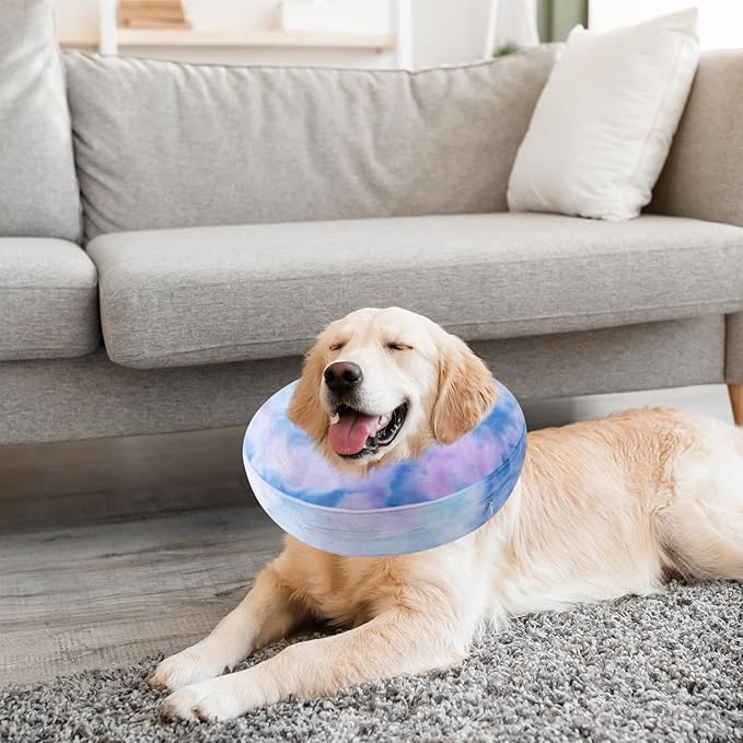Dog Cone, Uadonile Inflatable Cone Collar for Dogs and Cats, Dog Neck Collar Recovery E-Collar Alternative After Surgery, Elizabethan Collar for Dogs Recovery(Tie-dye Purple Blue, XL)