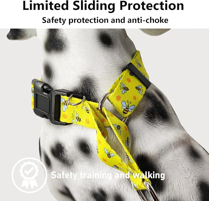 Martingale Collar for Dogs with Buckle No Pull Adjustable Nylon Limited Slip Training Dog Collars (Yellow Bee, Medium)