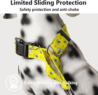 Martingale Collar for Dogs with Buckle No Pull Adjustable Nylon Limited Slip Training Dog Collars (Yellow Bee, Small)