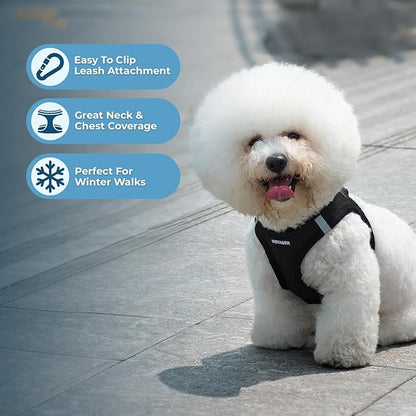 Best Pet Supplies - All Weather Plush, Reflective, No Pull Harness for Small, Medium Dogs, Cats - Secure with Hook & Loop Fastener, Buckle, Double D-Rings - Black Plush, XS
