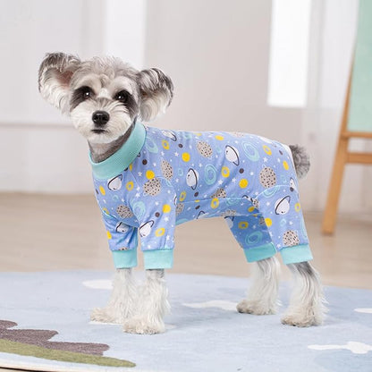 Dog Recovery Suit for Surgery Small Medium Dogs Onesie, Cute Soft Dog Pajamas Bodysuit Cone Alternative Prevent Licking Recovery Suit Female Male (Planet, Small)