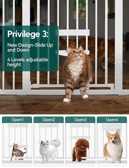 Babelio 36 Inch Extra Tall Baby Gate with Cat Door, 29-48" Metal Pet Door for Stairs, Doorways, Auto Close, Easy Walk Thru, White