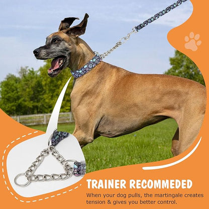 Skull Chain Martingale Collar for Dogs, No Pull Slip Cinch Choker Choke Collar Training Escape Proof Heavy Duty Dog Collar for Extra Large Medium Large Pet Boy Male Dogs, L