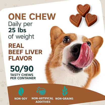 Daily Allergy + Immune Relief Dog Supplement Chews with Probiotics & Omega-3s for Itchy Skin and Ears, 50 Tasty Beef Liver Soft Chews for Dog Allergy Relief
