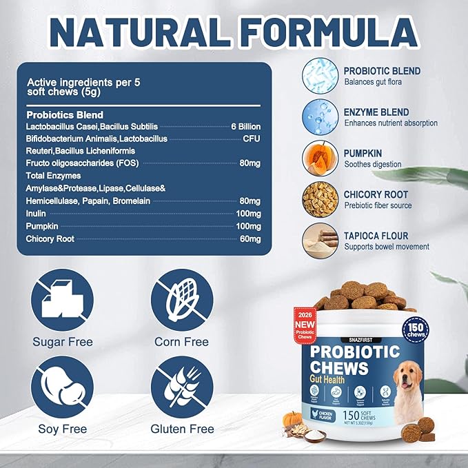 Probiotics for Dogs, Dog Probiotics Chews for Digestive Health & Gut Health, Improve Immune System,Constipation & Diarrhea Relief(Chicken Flavor, 150 Chews)