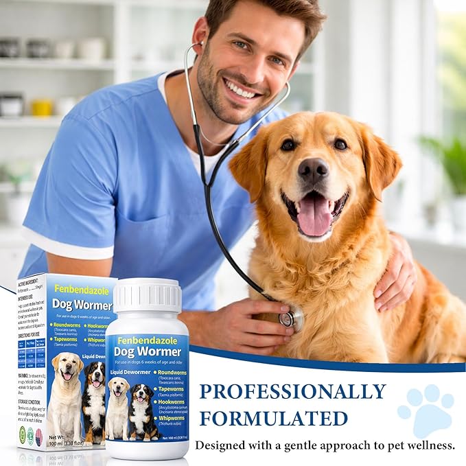 Dewormer for Dog - Fenbendazole Liquid Broad Spectrum for Tapeworms, Roundworms, Hookworms, Whipworms, 100 mL