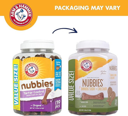 Arm & Hammer for Pets Nubbies Dental Treats Value Size - Baking Soda & Calcium Dog Dental Chews, Helps Scrub Plaque & Tartar While Chewing, Chicken Flavor, 139 Count, 52.8 Oz - 2 Pack