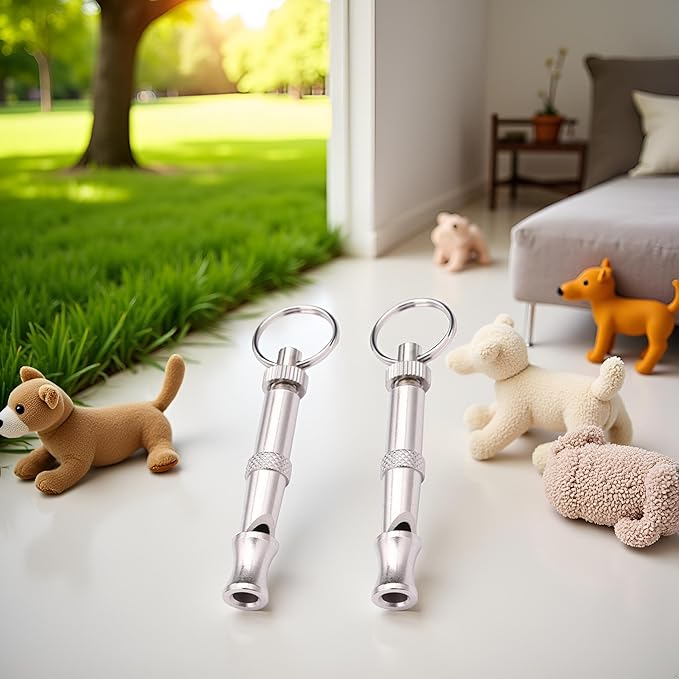 2Pcs Silver Adjustable Ultrasonic Dog Whistle,Portable Whistle Pet Whistle Supersonic Whistle Dog Whistles for Pet Training，Training and Behavior Aids，Dog Whistles
