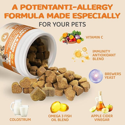 Dog Allergy Relief Chews - Advanced Dog Allergy Chews - Dоg Itching Skin Relief Treatment Pills with Probiotics - Immune Support & Skin Relief for Coat, Seasonal Allergies - 60 Treats Chicken