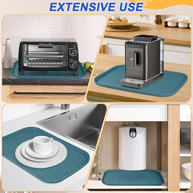 SMILOOL Silicone Pet Feeding Mat with Raised Edge for Food and Water, Dog Bowl Mats, Cat Bowls Placemat with High Lip for Floor Waterproof, Rubber Tray for Cats and Dogs 19 x 12 x0.7 Slate Blue