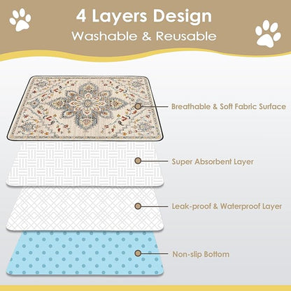 SCLOSE Washable Pee Pad for Dogs, 32" x 24" Reusable Puppy Pads Waterproof Dog Rugs, Super Absorbent, Leakproof, Dog Crate Pad, Playpen Mat, Whelping Pads, White Medallion