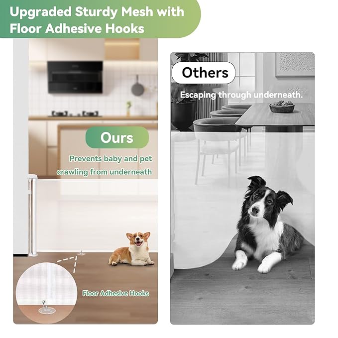 2 Packs Set 14" Tall Short Dog Gate to Step Over, Retractable Mesh Pet Door for Small Puppy, Extended up to 55" Wide for Indoor Stairs Doorways and Hallway(White)