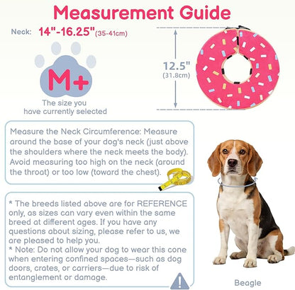 Sponge Dog Cone After Surgery, No Inflation Required Dog Donut Collar to Stop Licking, Inflatable Cone Alternatives for Medium Pets, Soft Recovery Collar with Protective Shield (Donut, M+)
