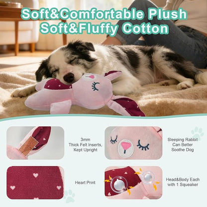 Pink Bunny Plush Squeaky Dog Toy for Chewers Puppy Teething Chew Toy Cute Soft Funny Indoor Outdoor Interactive Rabbit Stuffed Animal Dog Toy for Small Medium Large Dogs Toy Gift 26cm/10.24in