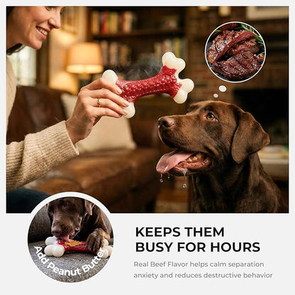 Kseroo Indestructible Dog Toys for Aggressive Chewers: Beef Flavored Hard Nylon Bone Chew Toys, Tough Dog Chew Toys for Large Dogs, Dog Toys to Keep Them Busy for Medium Large Breed (20-80 lbs), Red