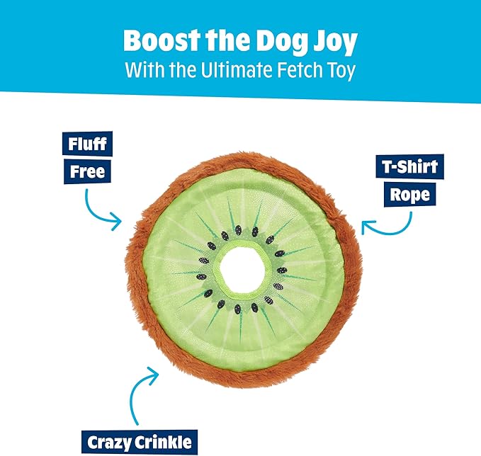 Barkbox Kiweeeee! Flying Disc Dog Toy | Fluff-Free Crinkle Disc with T-Shirt Rope Edge | Durable Fetch Toy for Dogs & Puppies Who Love to Toss & Chase