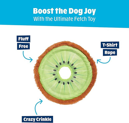 Barkbox Kiweeeee! Flying Disc Dog Toy | Fluff-Free Crinkle Disc with T-Shirt Rope Edge | Durable Fetch Toy for Dogs & Puppies Who Love to Toss & Chase