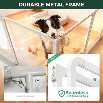 FXW AuraSpace Pro Acrylic Indoor Dog Playpen, Heavy-Duty with Metal Frame, 32" Height 12 Panels for Small and Medium Dogs, White│Patented