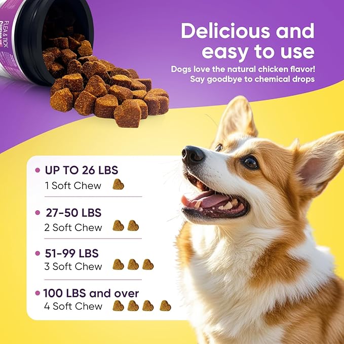 Dog Flea and Tick Treatment Chewable 200 Treatment Chews Natural Soft Chew Fleas Ticks Treatment Dog Oral Chewables Support Supplement