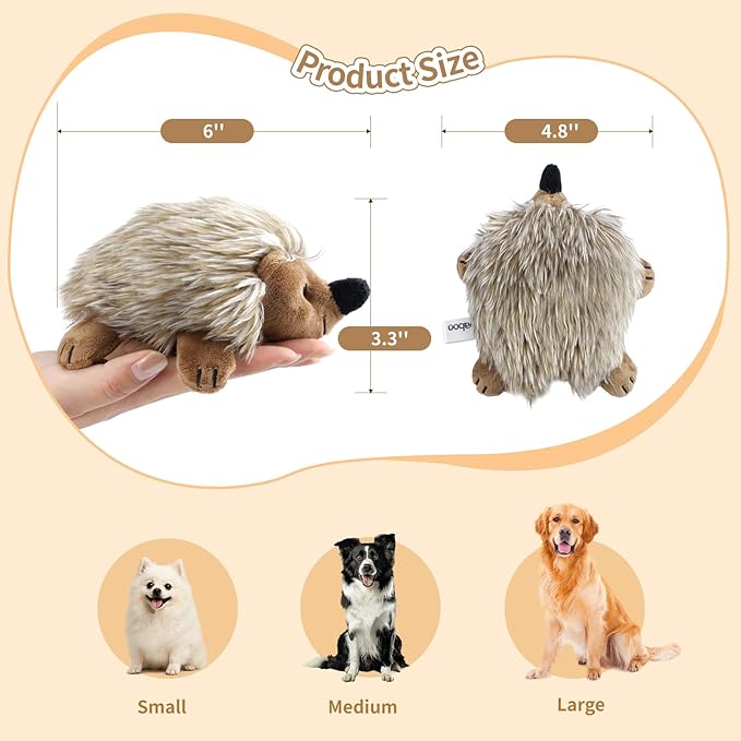 Pawaboo Plush Dog Toy, Non-Toxic Super Soft Faux-Fur Hedgehog Dog Toy Squeak Aninal Toy Stuffed Biting Training Playing Toys for Dog Puppy, Brown
