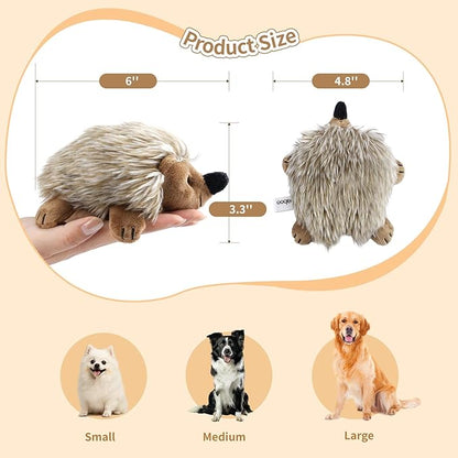 Pawaboo Plush Dog Toy, Non-Toxic Super Soft Faux-Fur Hedgehog Dog Toy Squeak Aninal Toy Stuffed Biting Training Playing Toys for Dog Puppy, Brown