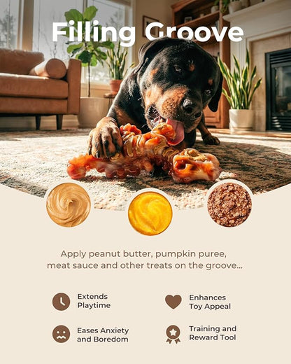 2 Pack Indestructible Dog Toys for Aggressive Chewers: Ultra-Dense Nylon, Bacon Flavor Chew Bones, Heavy Duty Tough Toys for Large Dogs 20-90 lbs, Long Lasting & Keep Them Busy