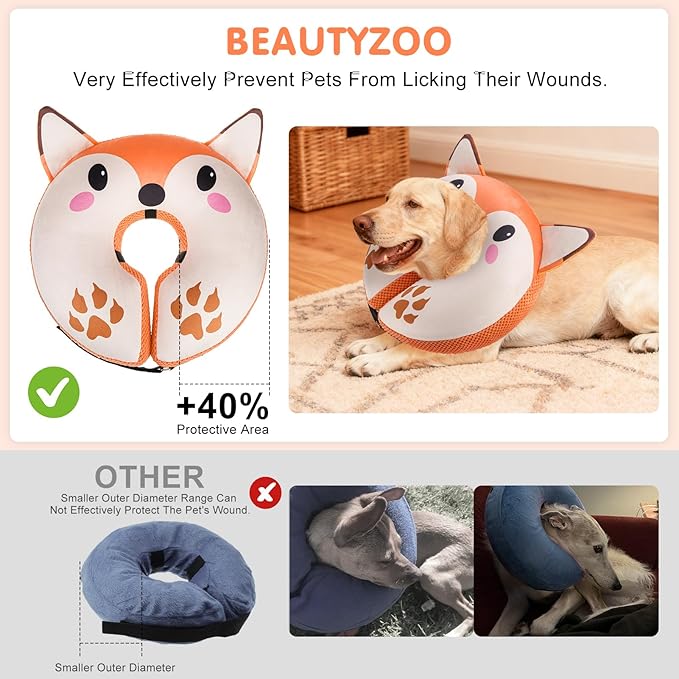 BEAUTYZOO Inflatable Dog Cone Collar Alternative After Surgery, Soft Donut Recovery E-Collar for Large & XL Dogs Girls Boys, Adjustable Pet Neck Cone to Stop Licking Wounds, L