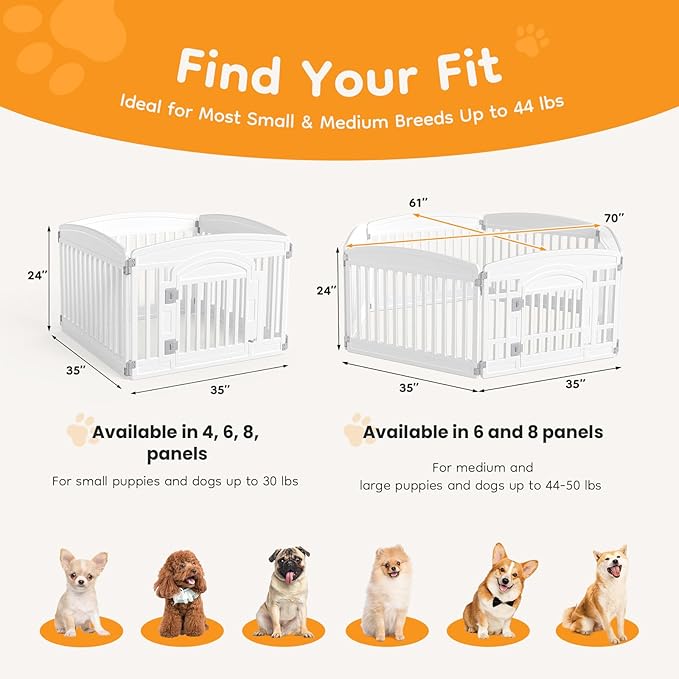 NEWBULIG Dog Playpen 6-Panel, 24IN Puppy Playpen, Stable Dog Play Pen Indoors/Outdoor with Secure Locking Door, Plastic Pet Fence for Small & Medium Dogs
