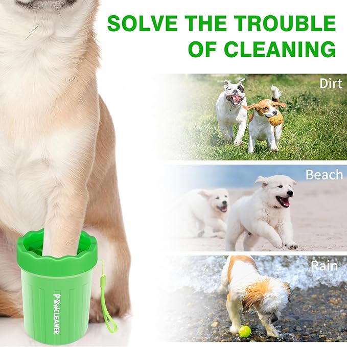 Professional 7 in 1 Dog Paw Cleaner for Dogs & Cats - Includes 1 Portable Paw Washer, 1 Bath Brush, 2 Dog Toothbrushes and 3 Absorbent Towels Note: Fits Paws up to 2 Inches Wide (Small, Green)