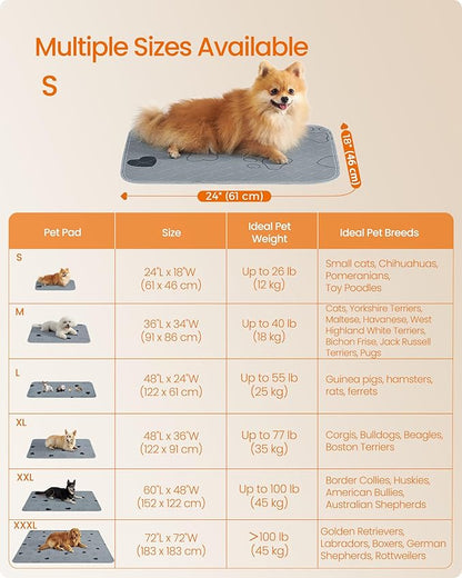 Feandrea Washable Dog Pee Pad, 2 Pack, Reusable, 24 x 18 Inches, S, Waterproof Pet Training, Leakproof, Non-Slip, Super Absorbent, Gray UPTD018G01