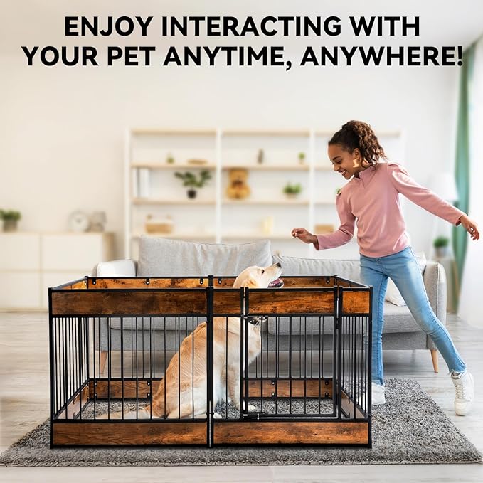 Oranland Dog Playpen Furniture,28" H Heavy Duty Dog Play Pen Indoor,Dog Kennel for Puppy/Small/Medium Dogs,Anti-Rust Coating/Strengthened Dog Fence/Upgraded Lock/Scratch-Resistant Pads,6 Panels