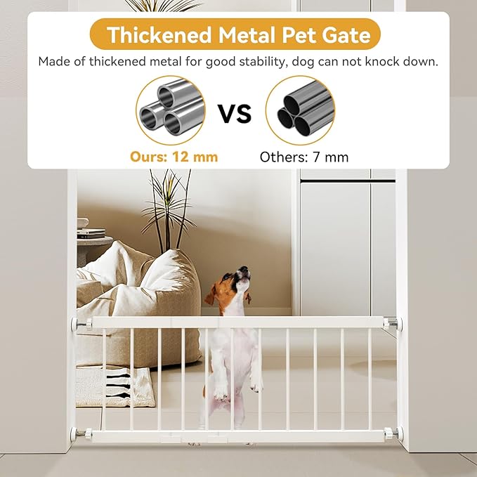 Dog Gate Indoor,18"-45" Adjustable Extra Wide Metal Short Dog Gate to Step Over, 18" Tall Small Pet Gate with 3 Extension Kits, Pressure Mounted for Doorways & Stairs