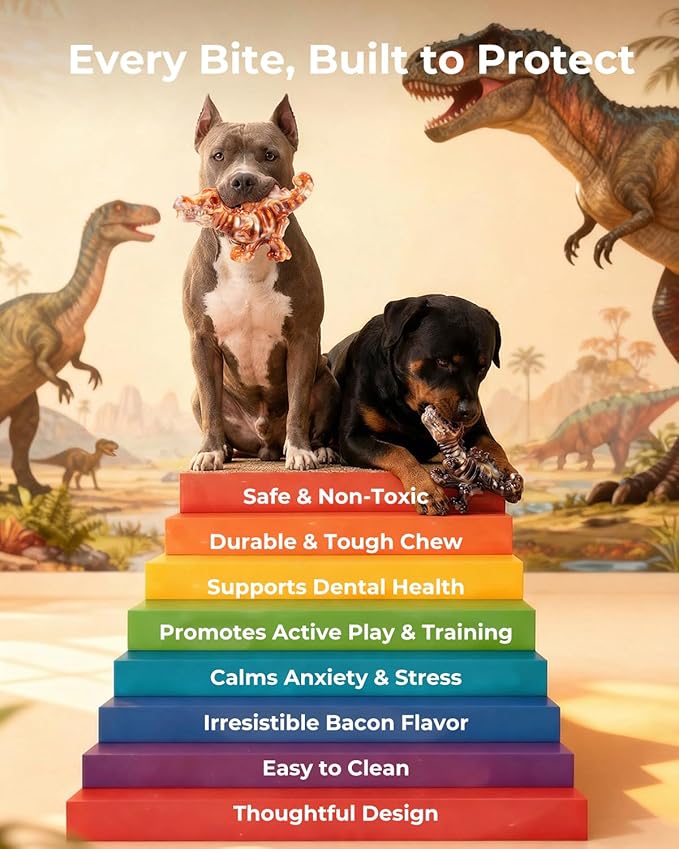 2 Pack Indestructible Dog Toys for Aggressive Chewers: Ultra-Dense Nylon, Bacon Flavor Chew Bones, Heavy Duty Tough Toys for Large Dogs 20-90 lbs, Long Lasting & Keep Them Busy