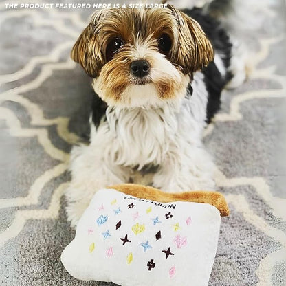 Haute Diggity Dog Chewy Vuiton Handbag Plush Squeaky Dog Toy, Soft Durable Designer-Inspired Stuffed Puppy Chew Toys for Small & Medium Dogs, Machine-Washable (White) Large
