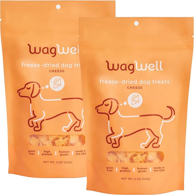 WagWell Freeze Dried Dog Treats, Cheese Flavor | Training Treats, Food Topper, Healthy Snack for Dogs | Human Grade, Grain Free, High Protein | All Natural, Made in USA | 5 oz Bag, 2 Pack