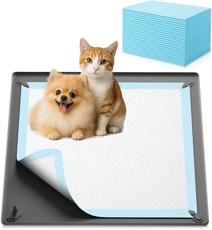 Pawinner 41PCS Puppy Pee Pad Holder Set for Dog, Non-Slip Silicone Dog Puppy Pad Holder for 24.4" x 24.4" Training Pads, High Edge Pee Pad Tray with 4 Magnetic Holder Clamps and 40pcs Puppy Potty Pad
