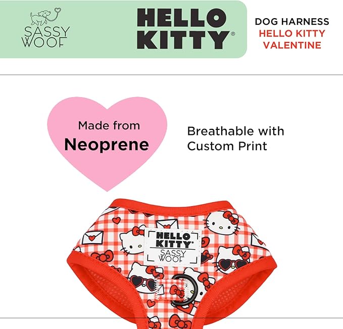 Sassy Woof Dog Adjustable Harness - Hello Kitty® Red Classic- XS, Breathable Mesh, No Pull Design with Two D-Rings, Patented Design, Perfect for Small Dogs and Puppies